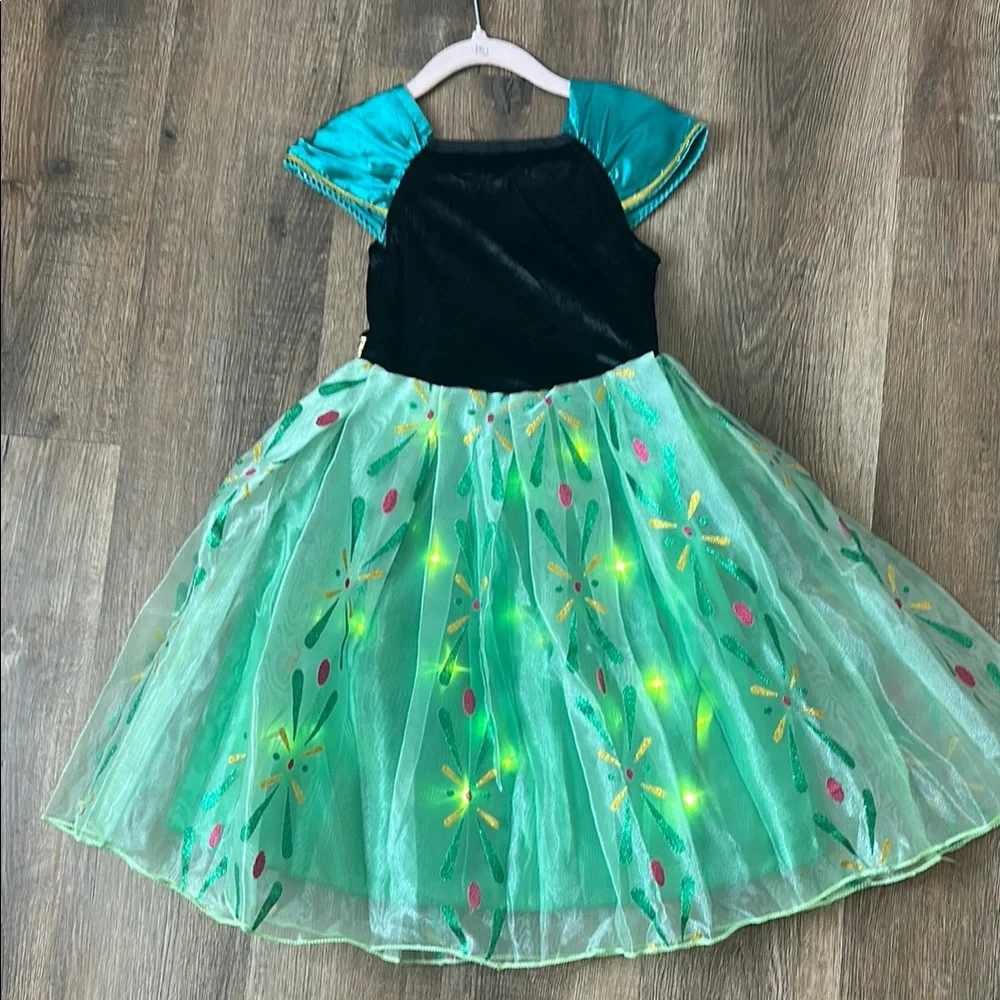 Kids Frozen Anna Green and Gold Light-Up Costume Dress - Picture 9 of 11